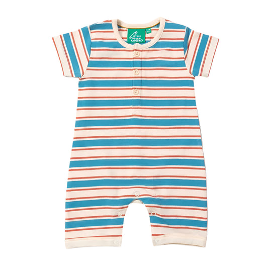 Blue & Walnut Striped Organic Summer Romper 1