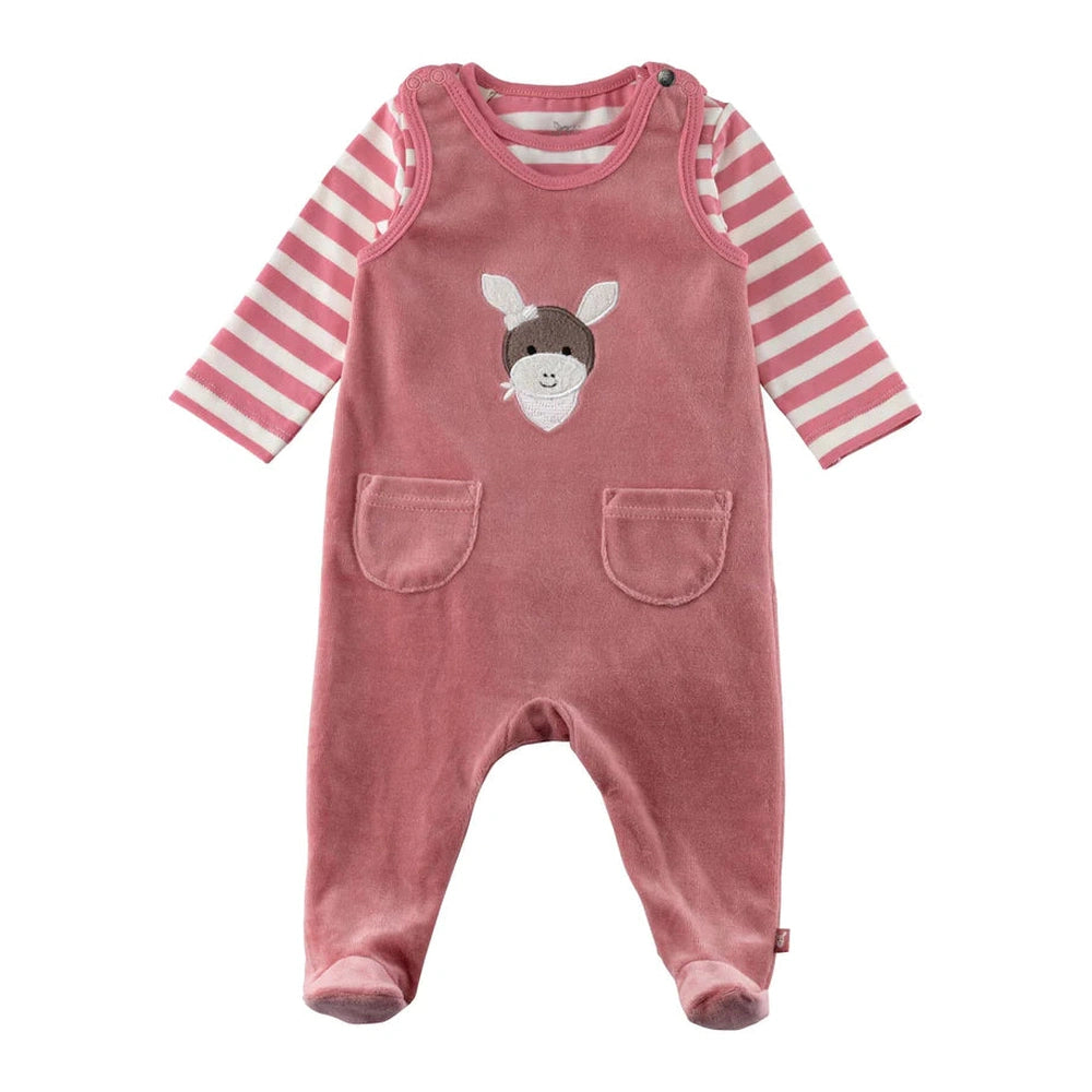 Organic Cotton Velour Dungaree Set - Rose 1