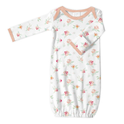 Pajama Gown, Peachy Pink Watercolor Floral, 0-3 Months 1