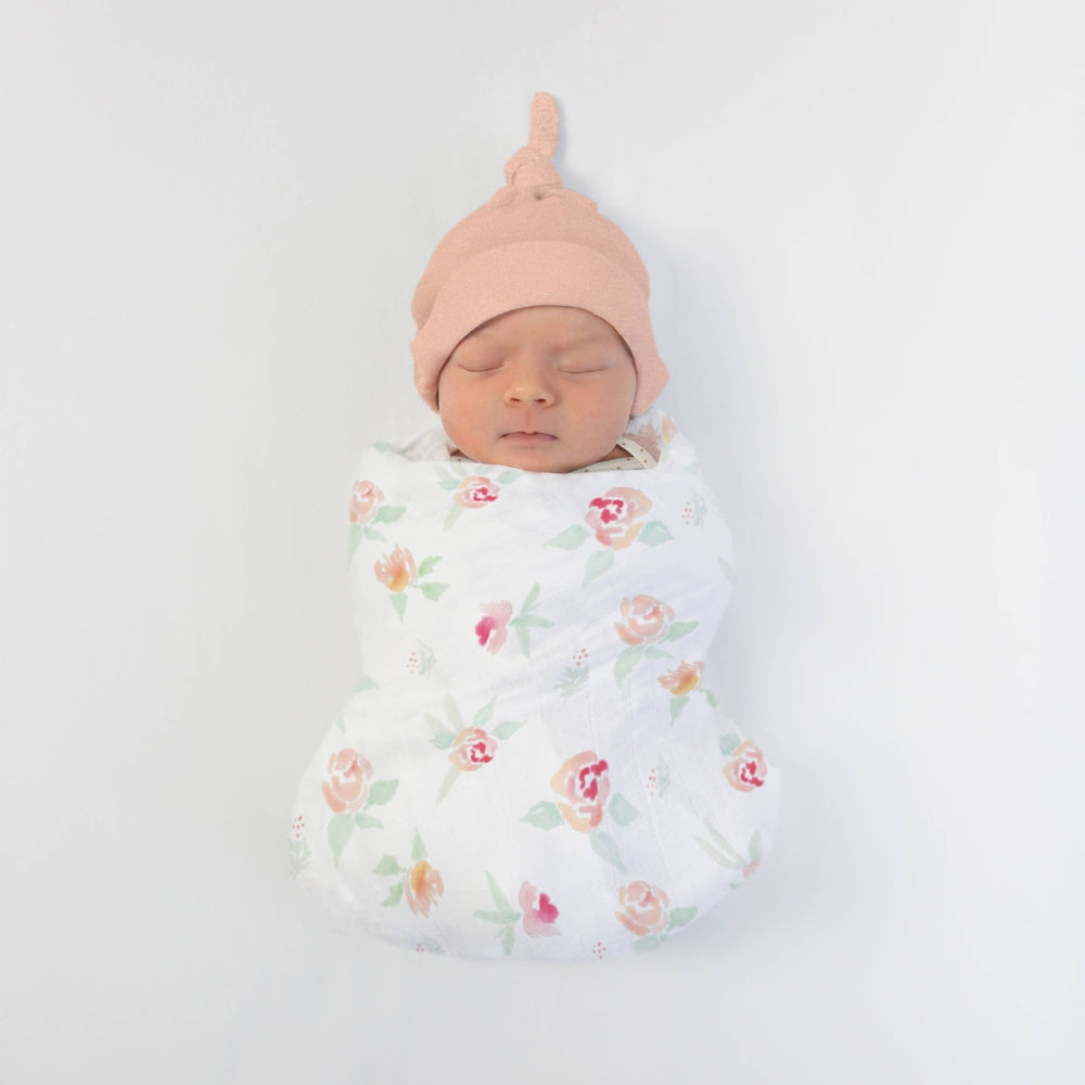 Peachy Pink Watercolor Floral Muslin Swaddle Blanket 3