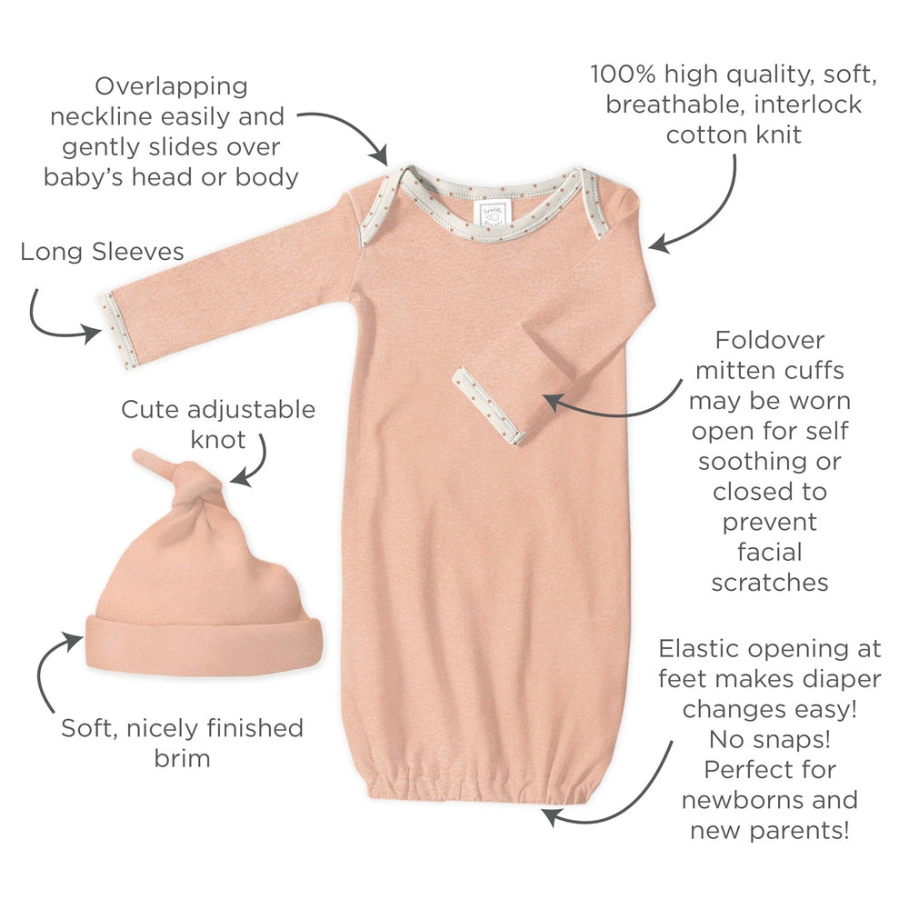 Pajama Gown, Heathered Peach Blush, 0-3 Months 2