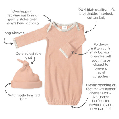 Pajama Gown, Heathered Peach Blush, 0-3 Months 2