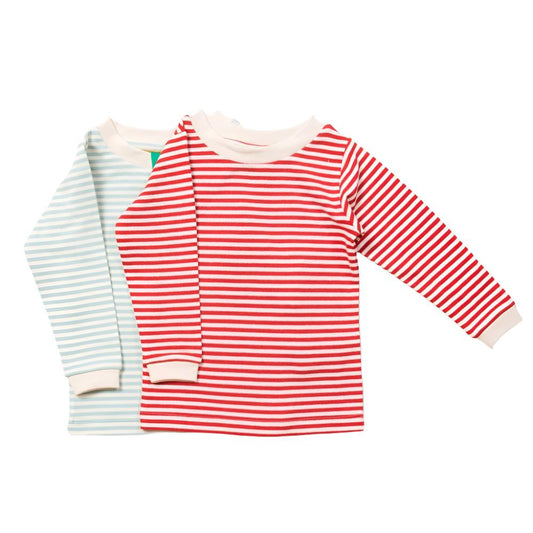 Little Green Radicals Red & Pale Blue Striped Long Sleeve T-Shirt Set 