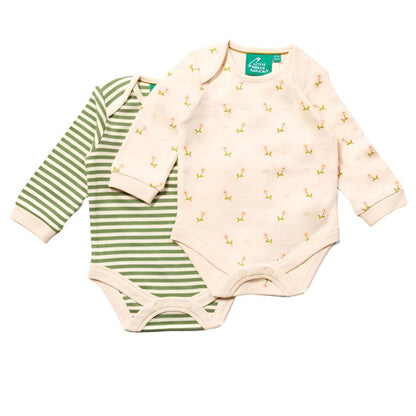 Little Green Radicals Pink Flowers Organic Baby Bodysuit Set - 2 Pack 